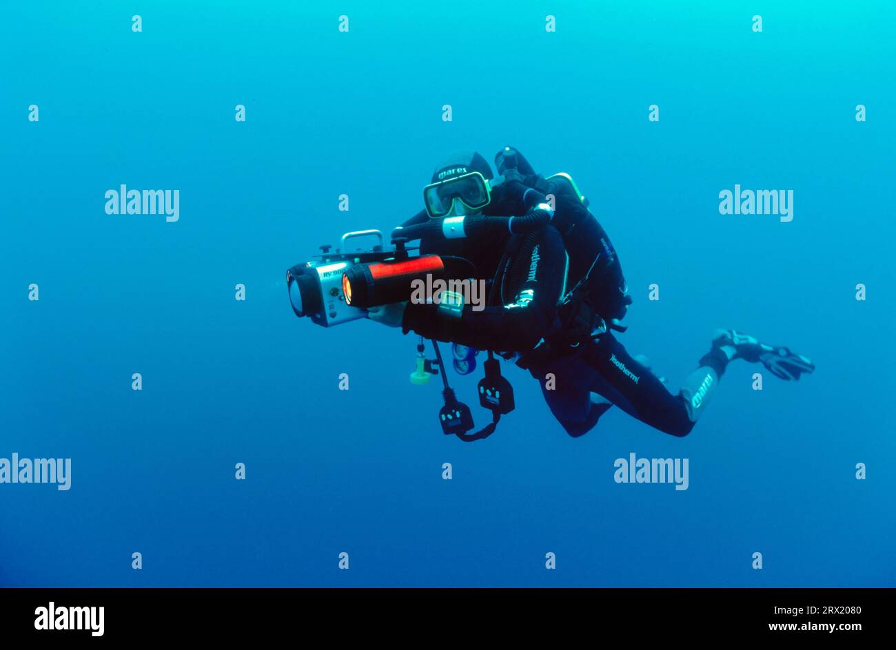 Safety Diver, Rebreather, Atemgerät, Rebreathing Diver, Evolution, Unterwasservideo, Tec Diver Stockfoto