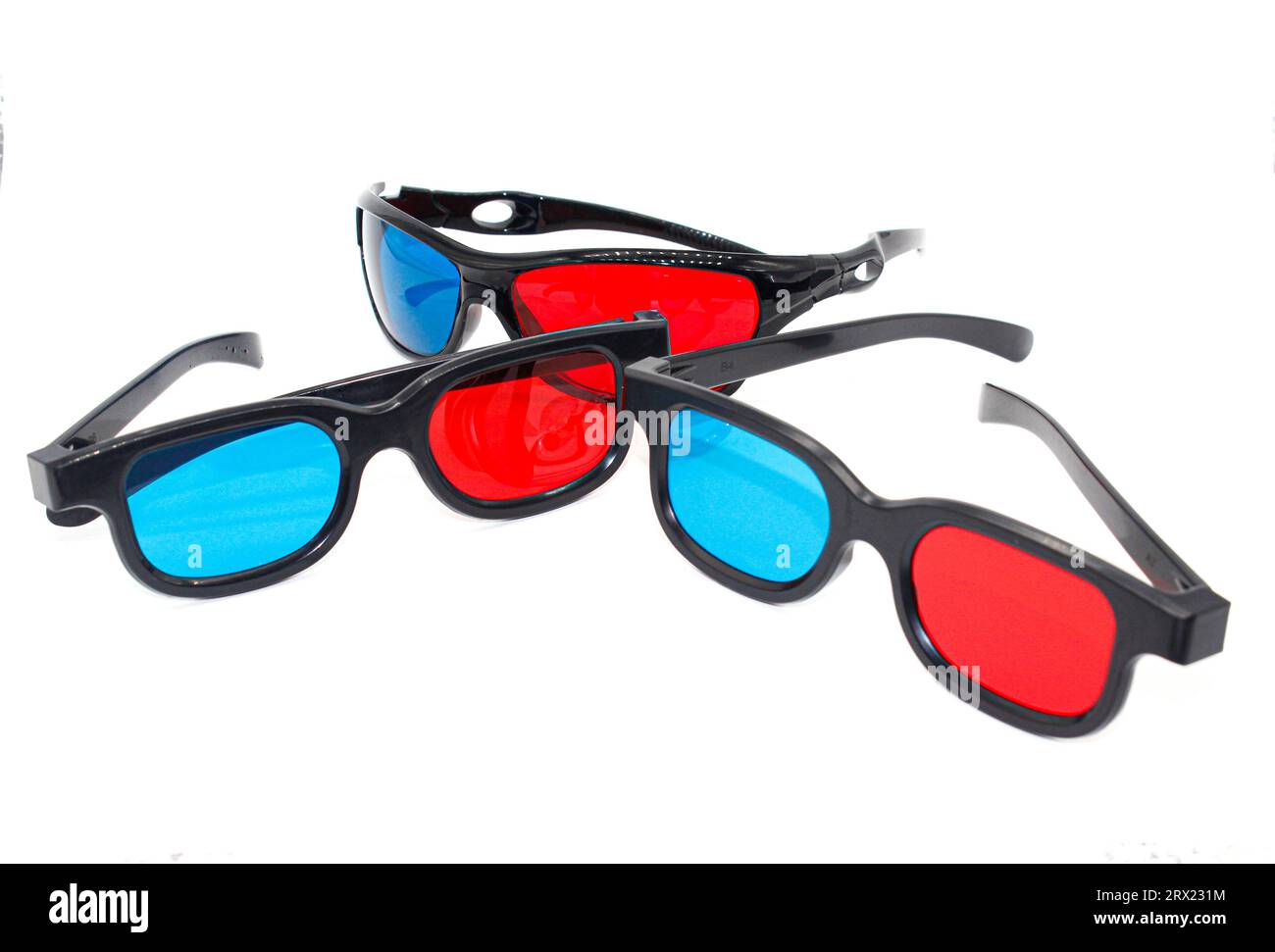 Anaglyphenbild einer 3D-Brille mit selektivem Fokus Stockfoto