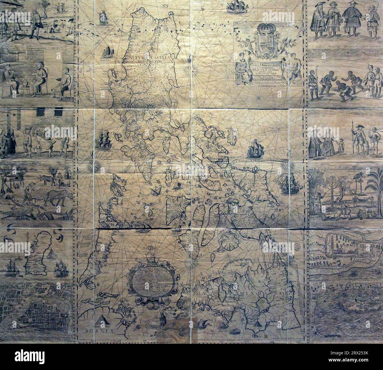 Wandkarte der Philippinen.(1734). Von Pedro Murillo Velarde (Kartograph.) Nicolas de la Cruz Bagay (Graveur) Fernando Valdés Tamon (Zeichner) Stockfoto