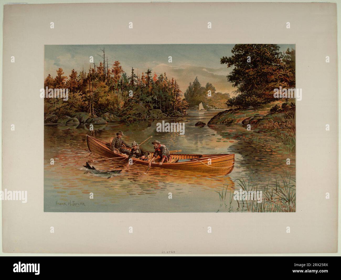 Chromolithographie, „Catching a Mascalonge“. DL*60.2724. Peters druckt die Kollektion. Stockfoto