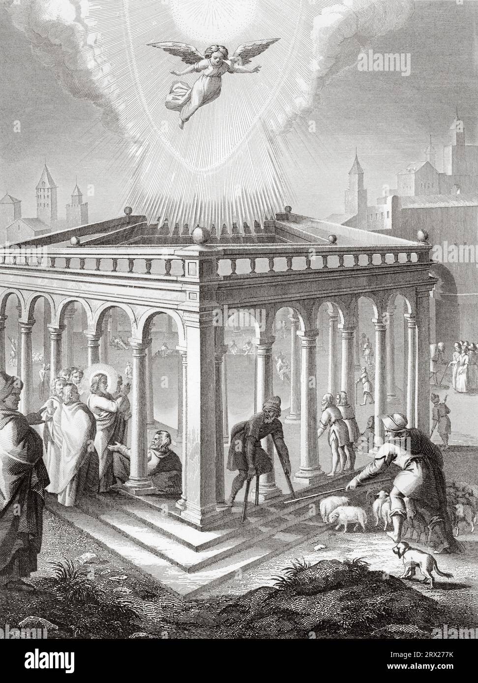 Jesus heilt einen Gelähmten am Pool von Bethesda. Illustration für das Leben unseres Herrn Jesus Christus, geschrieben von den vier Evangelisten, 1853 Stockfoto
