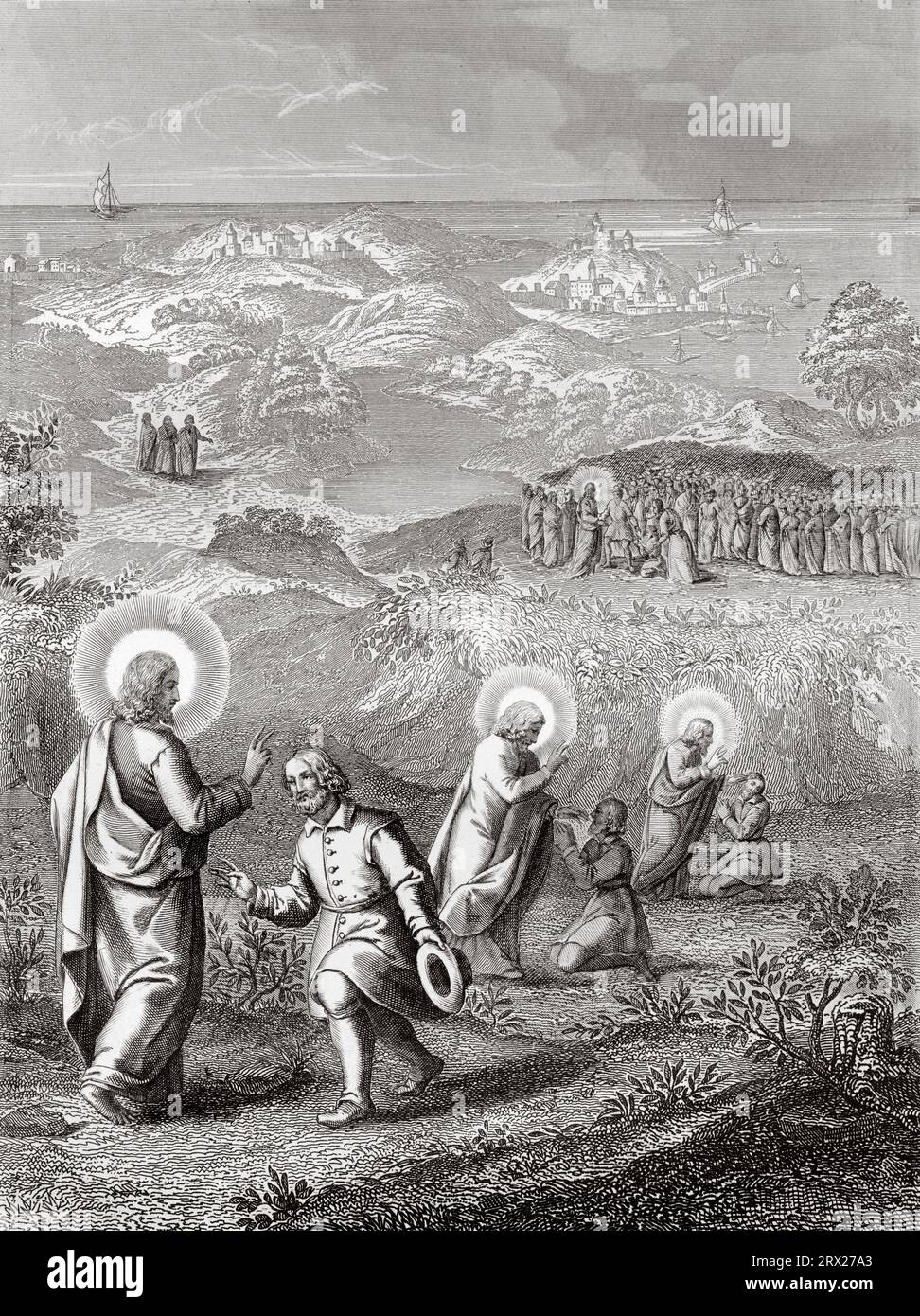 Jesus heilt einen tauben Mann aus Decapolis. Illustration für das Leben unseres Herrn Jesus Christus, geschrieben von den vier Evangelisten, 1853 Stockfoto