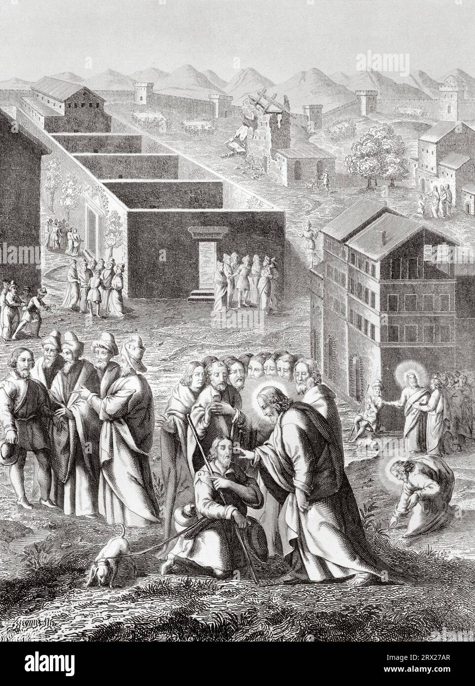 Das Wunder der Heilung des blinden Mannes. Illustration für das Leben unseres Herrn Jesus Christus, geschrieben von den vier Evangelisten, 1853 Stockfoto