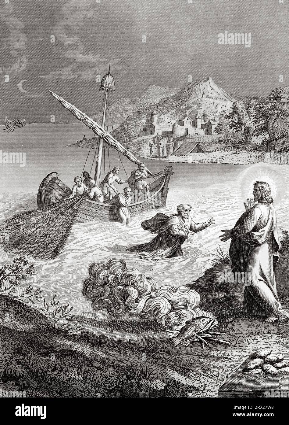Der zweite wundersame Fischfang. Illustration für das Leben unseres Herrn Jesus Christus, geschrieben von den vier Evangelisten, 1853 Stockfoto