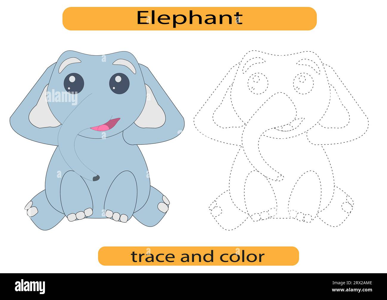 Tracing-Linien für die Entwicklung von Kindern, lustiger Elefant, Handschriftpraxis für Kinder, Vektor Stock Vektor