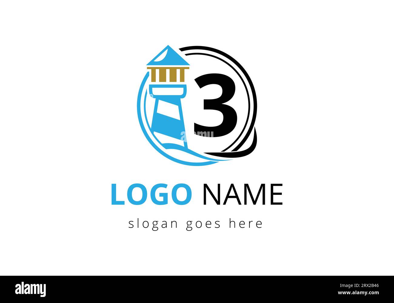 Letter 3 Lighthouse Logo Design Vektor-Vorlage. Modernes Vektor-Leuchtturm-Logo für Unternehmen, Organisationen oder Websites Stock Vektor