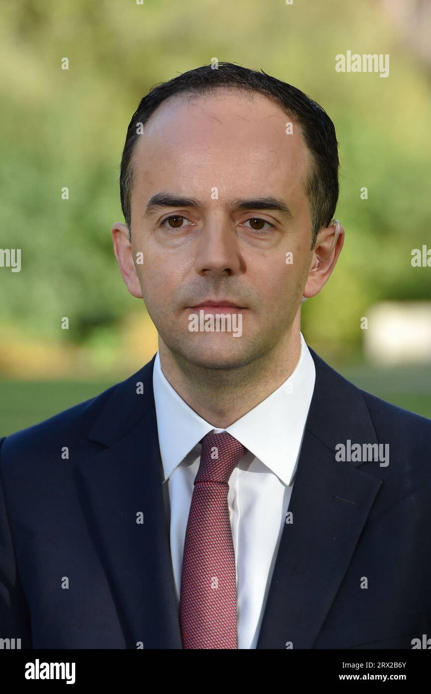 London, England, Großbritannien. September 2023. JAMES MURRAY, der Finanzminister des Finanzministeriums, wird während der morgendlichen Medienrunde in Westminster gesehen. (Bild: © Thomas Krych/ZUMA Press Wire) NUR REDAKTIONELLE VERWENDUNG! Nicht für kommerzielle ZWECKE! Stockfoto