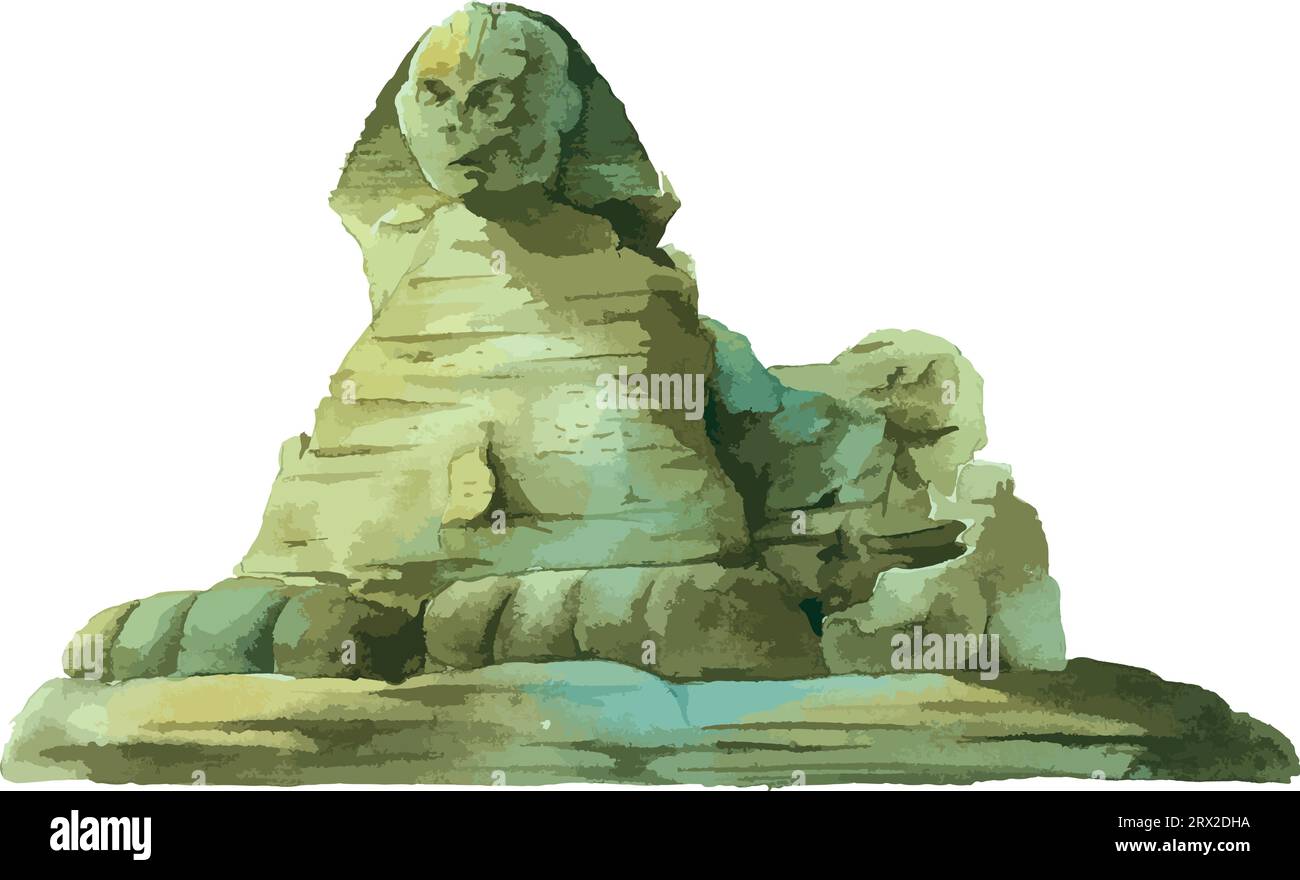 Flache Zeichnung im Aquarellstil der GROSSEN SPHINX VON GIZEH, GIZEH Stock Vektor