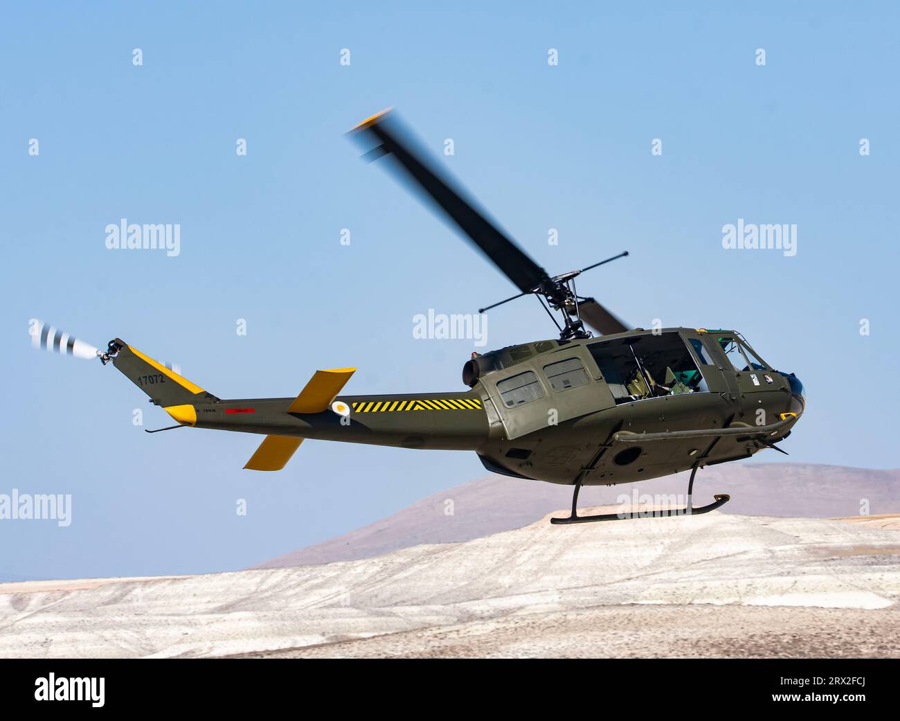 Bell UH-1 Irokesen, Spitzname Huey Militärhubschrauber auf der SHG AIRSHOW 2023 Stockfoto