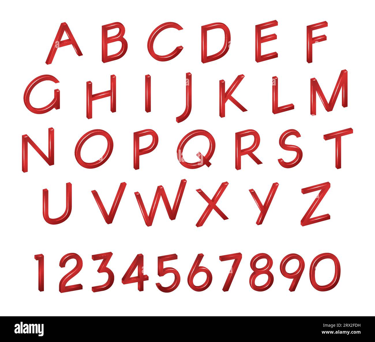 Alphabet, Zahlen, Schriftartisometrie in Grün, realistisch 3D-Stil auf weißem Hintergrund. Minimalistischer Fashion-Typ ABC, Vektor-Illustration für Ihre Stock Vektor