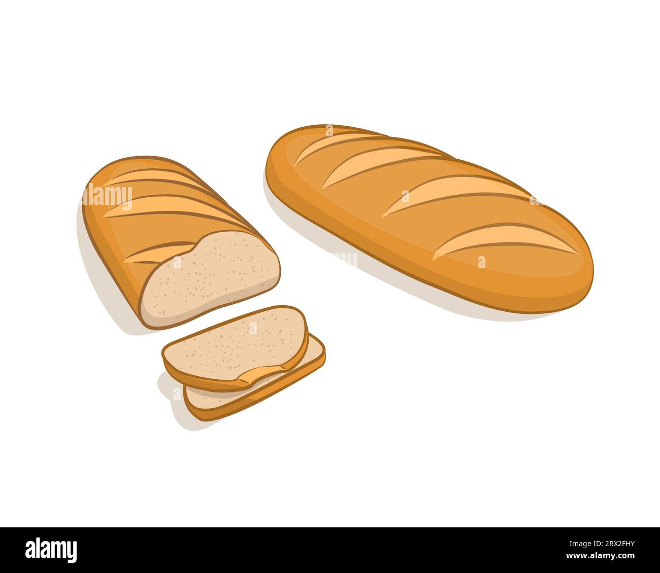 Weißes Brot, geschnitten auf weißem Hintergrund. Vektor-Illustration, Bäckereiprodukte, die im Cartoon-Stil von Hand hergestellt werden. Stock Vektor