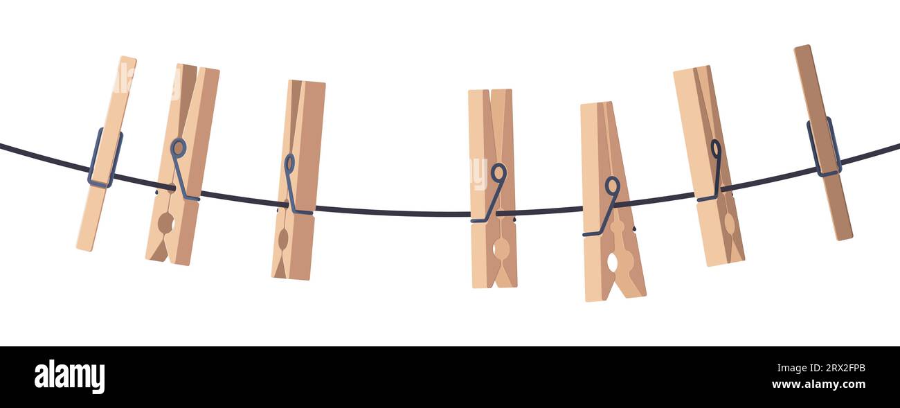 Kleidernadel an Seilen. Leeres weißes Papier mit Text-Pin-Banner, Vintage-Haftnotiz-Plakat zur Verkaufsankündigung. Vektorillustration des hölzernen Hängeseil-Clips Stock Vektor