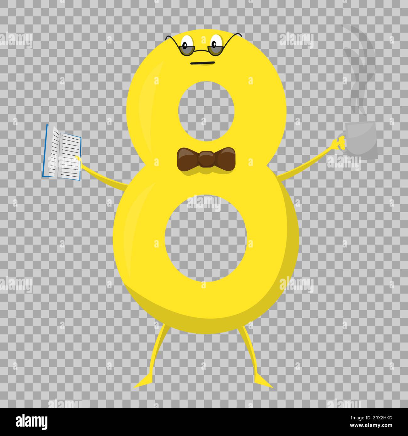 Acht niedliche, lustige, bunte Figuren in Form von Zeichentrickfiguren für isolierte Kinder. Vektor-Illustration, Kind, mathematisches Symbol, lächelnd. Stock Vektor