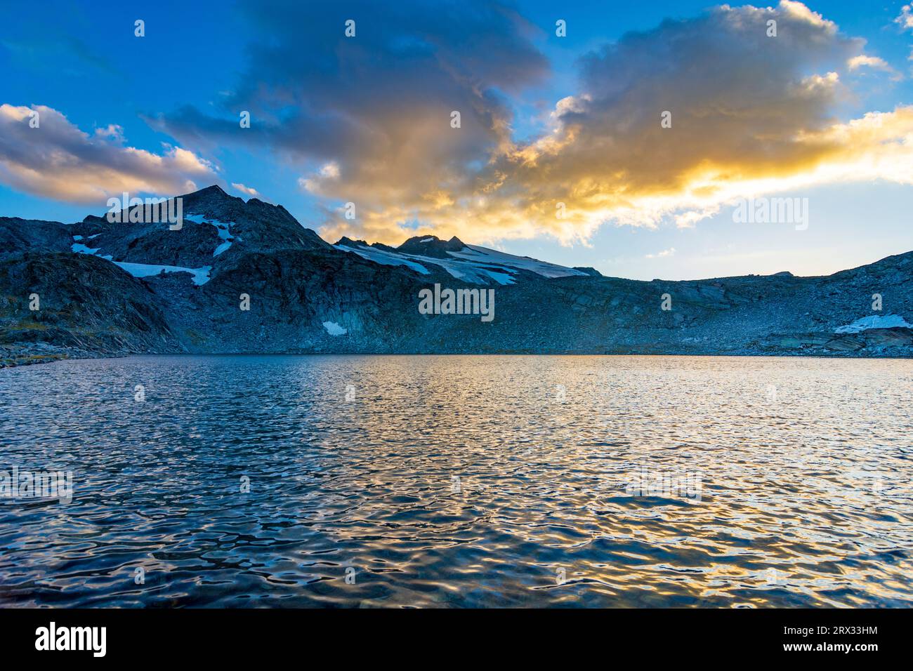 Nationalpark hohe Tauern: Oberer Schwarzhornsee, Berg Ankogelgruppe, Blick auf Gipfel Ankogel im Nationalpark hohe Tauern, Kärnten, Kärnten, Kärnten, Stockfoto