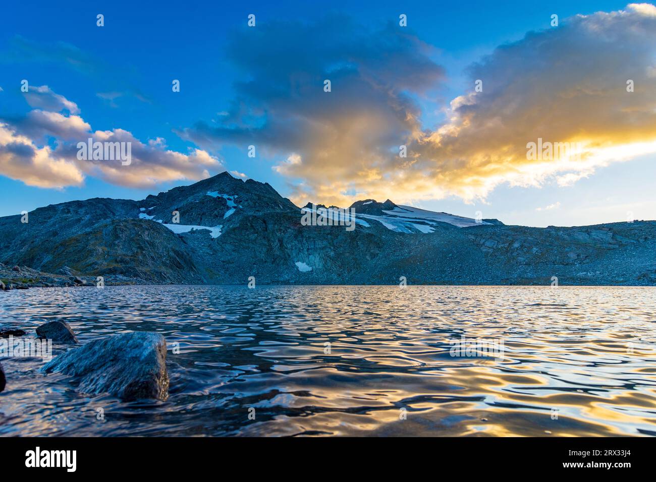 Nationalpark hohe Tauern: Oberer Schwarzhornsee, Berg Ankogelgruppe, Blick auf Gipfel Ankogel im Nationalpark hohe Tauern, Kärnten, Kärnten, Kärnten, Stockfoto