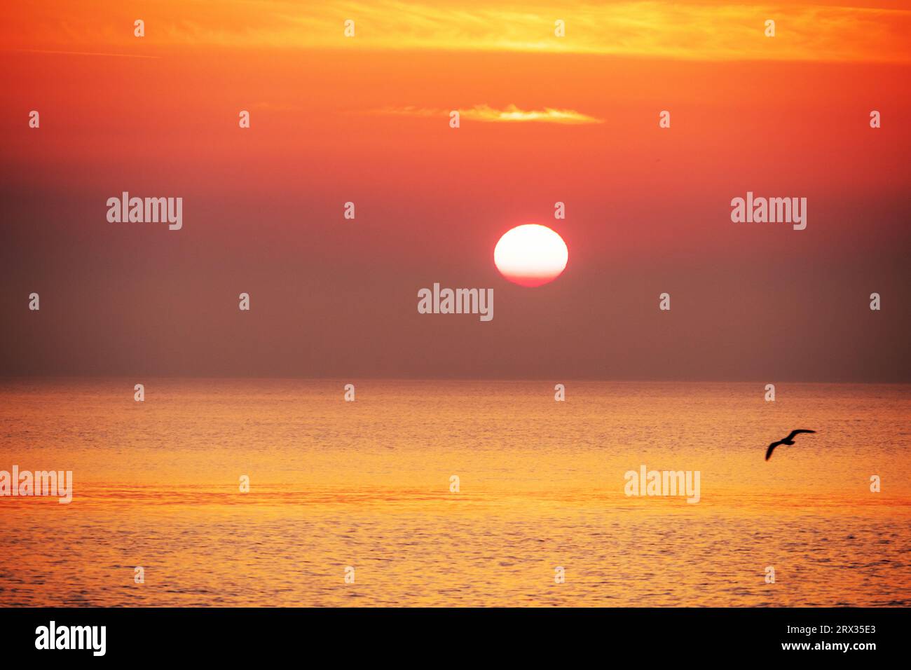 Sonnenaufgang an der Adria in der Nähe von Duna Verde, Stadt Caorle, Region Veneto, Italien Stockfoto