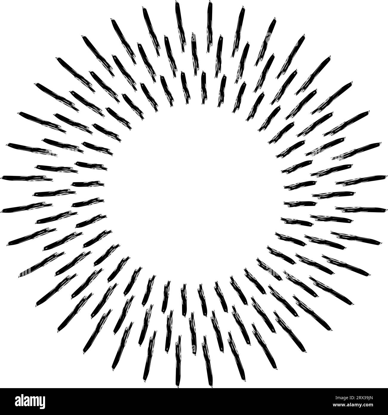 Sonnenstrahlen, abstrakte Hand gezeichnet, bürstet Strahlen Sonnenkreisstrahl Stock Vektor
