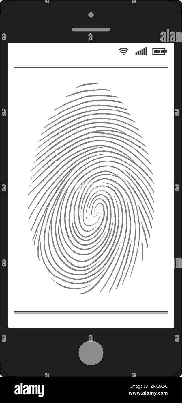 Scannen von Fingerabdrücken auf Mobiltelefonen, Smartphone-fähige Identifizierung von Fingerabdrücken, Vektortechnologie Stock Vektor