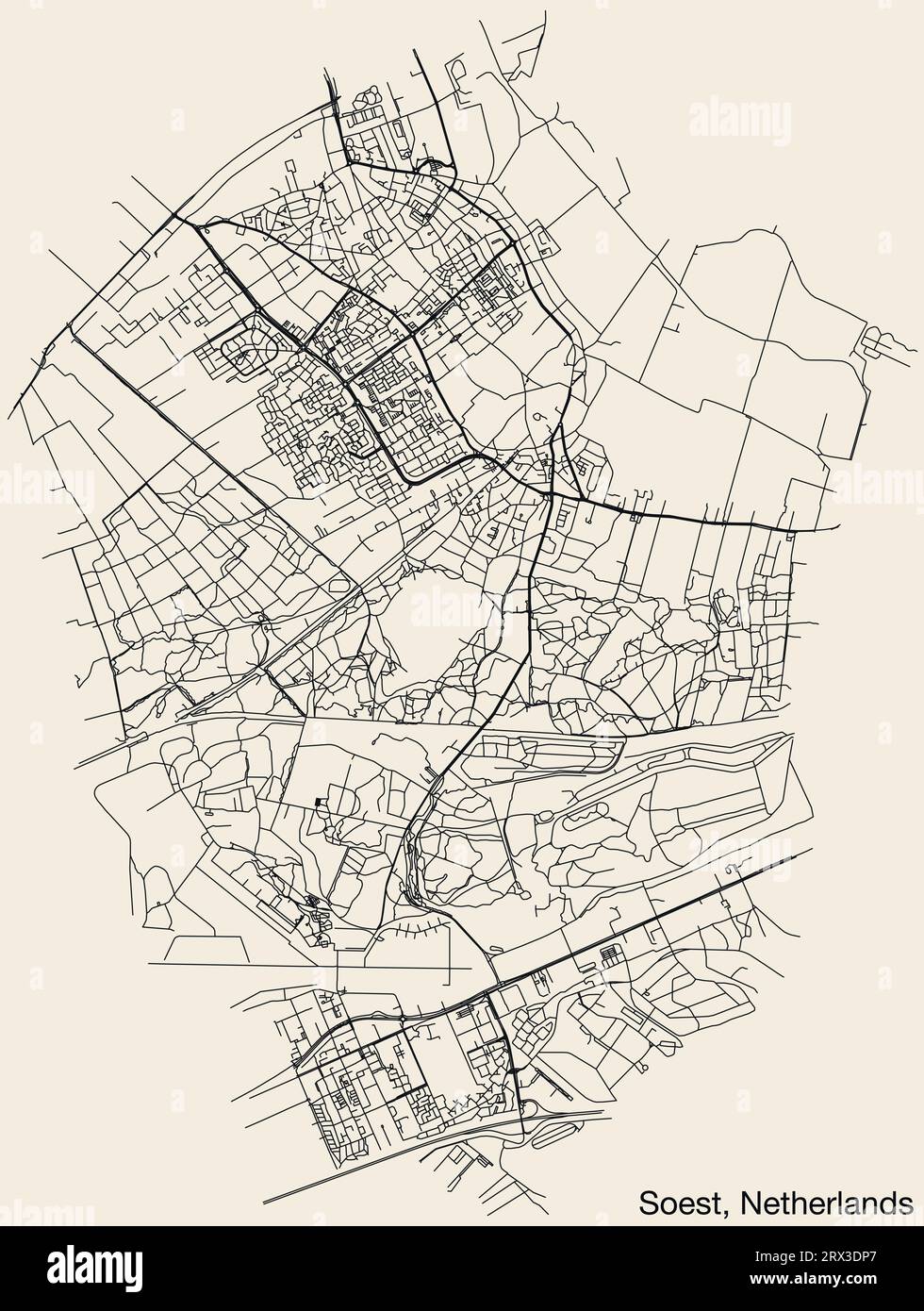 Straßenkarte von SOEST, NIEDERLANDE Stock Vektor