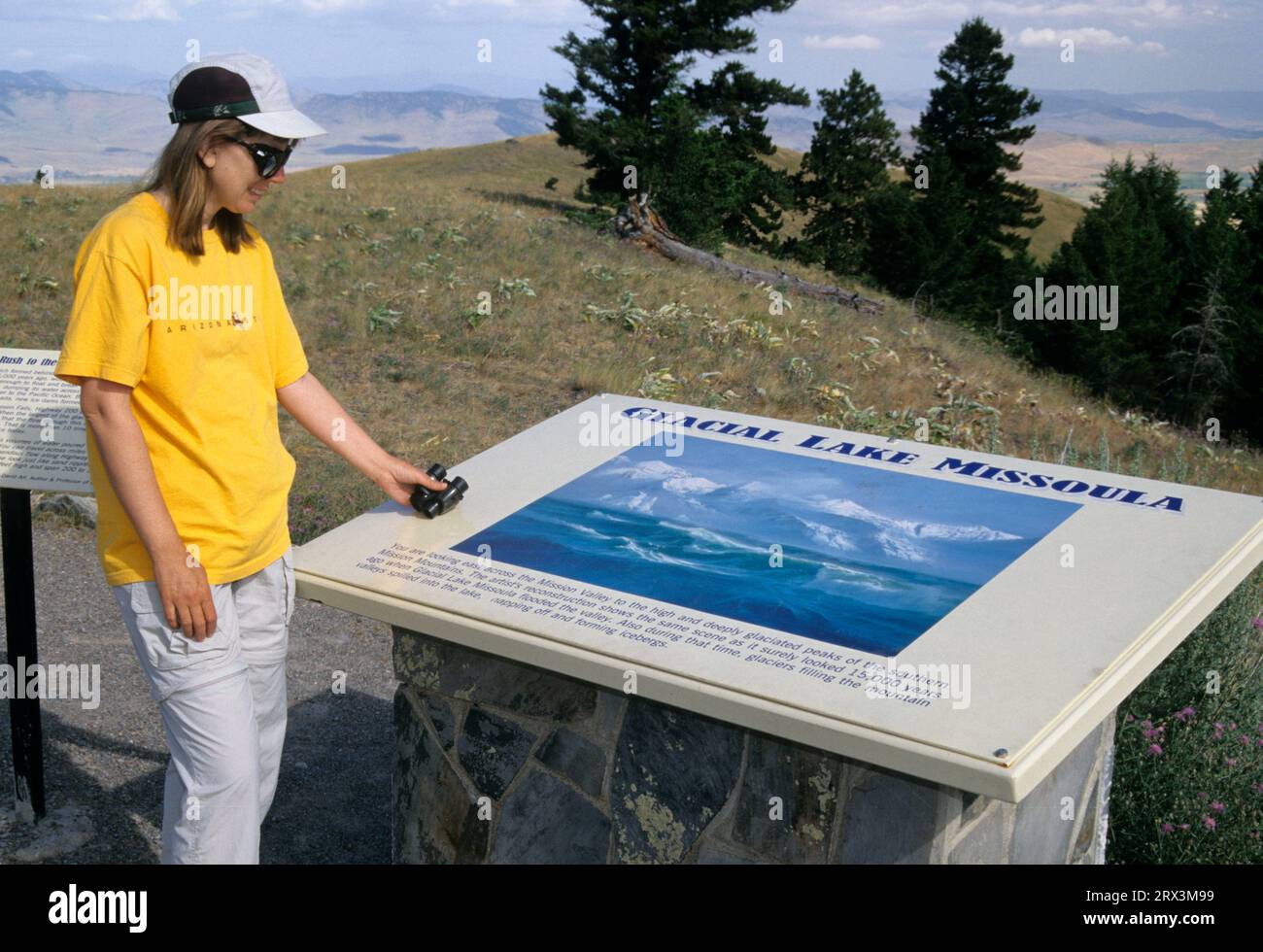 Geologische Interpretationsboard, National Bison Range, Montana Stockfoto