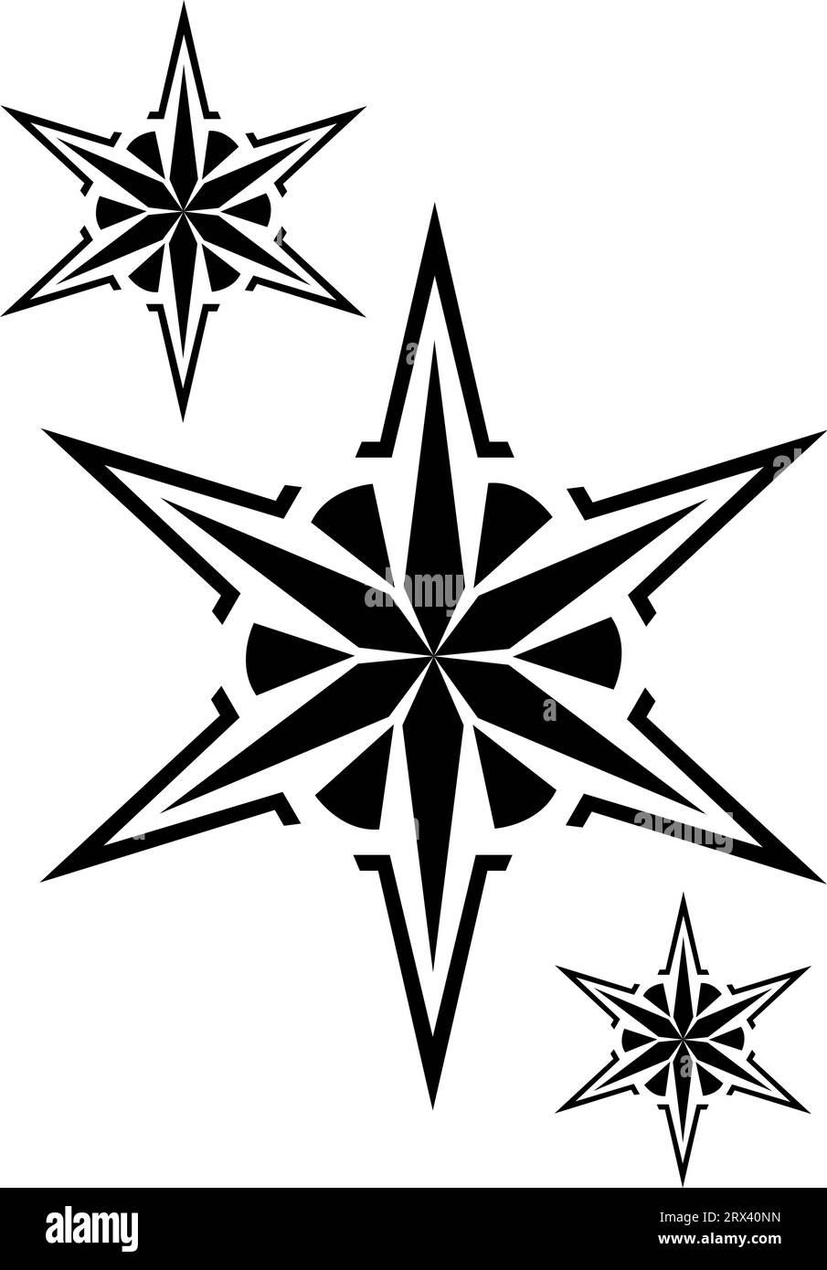 Sterne Tattoo, Tattoo Illustration, Vektor auf weißem Hintergrund. Stock Vektor