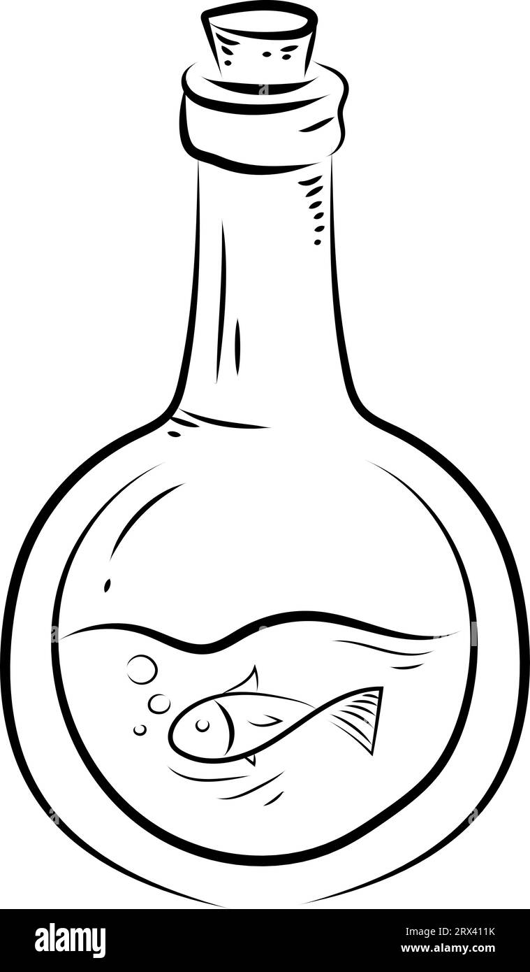 Fisch in der Flasche Tattoo , Illustration, Vektor auf weißem Hintergrund. Stock Vektor
