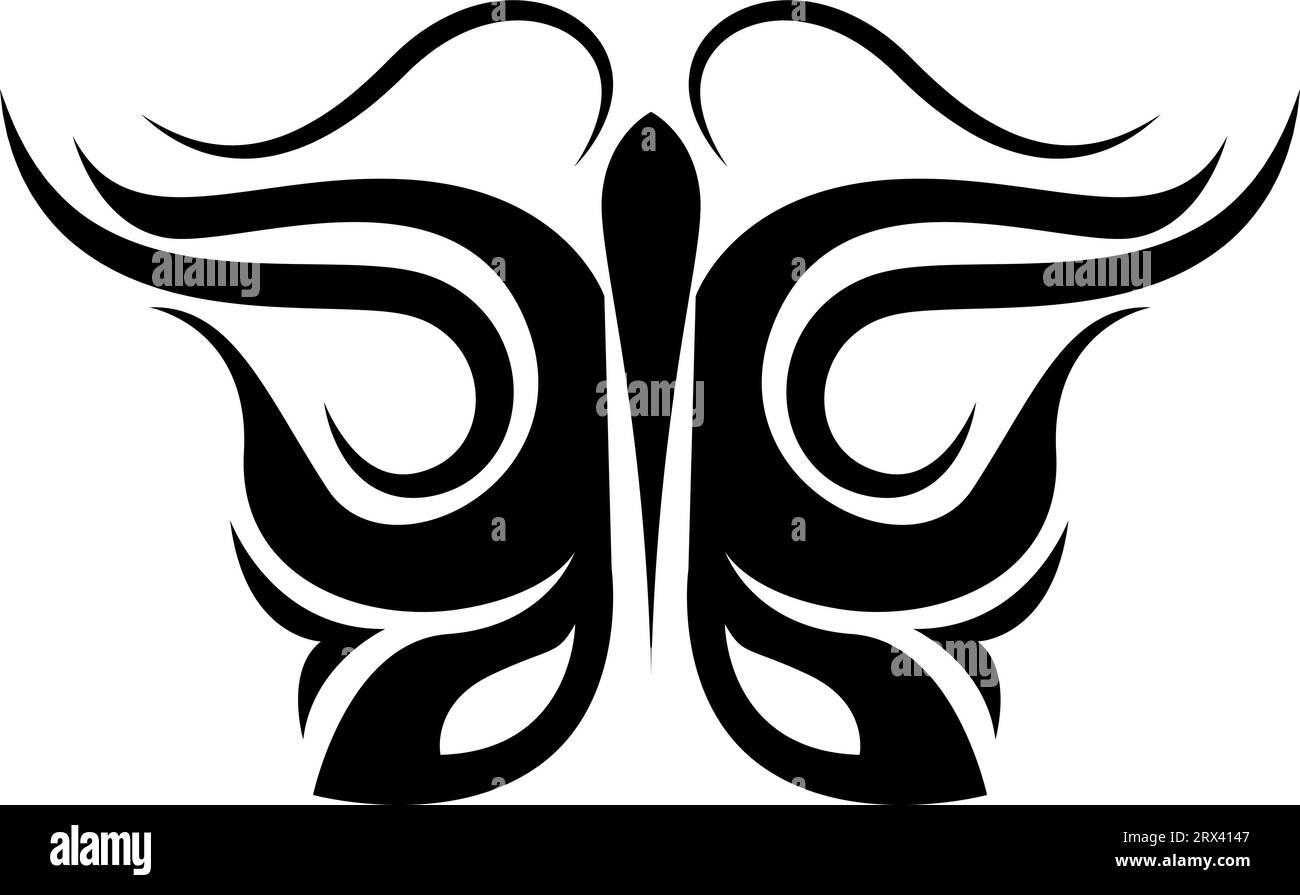 Tribal Butterfly Tattoo, Illustration, Vektor auf weißem Hintergrund. Stock Vektor