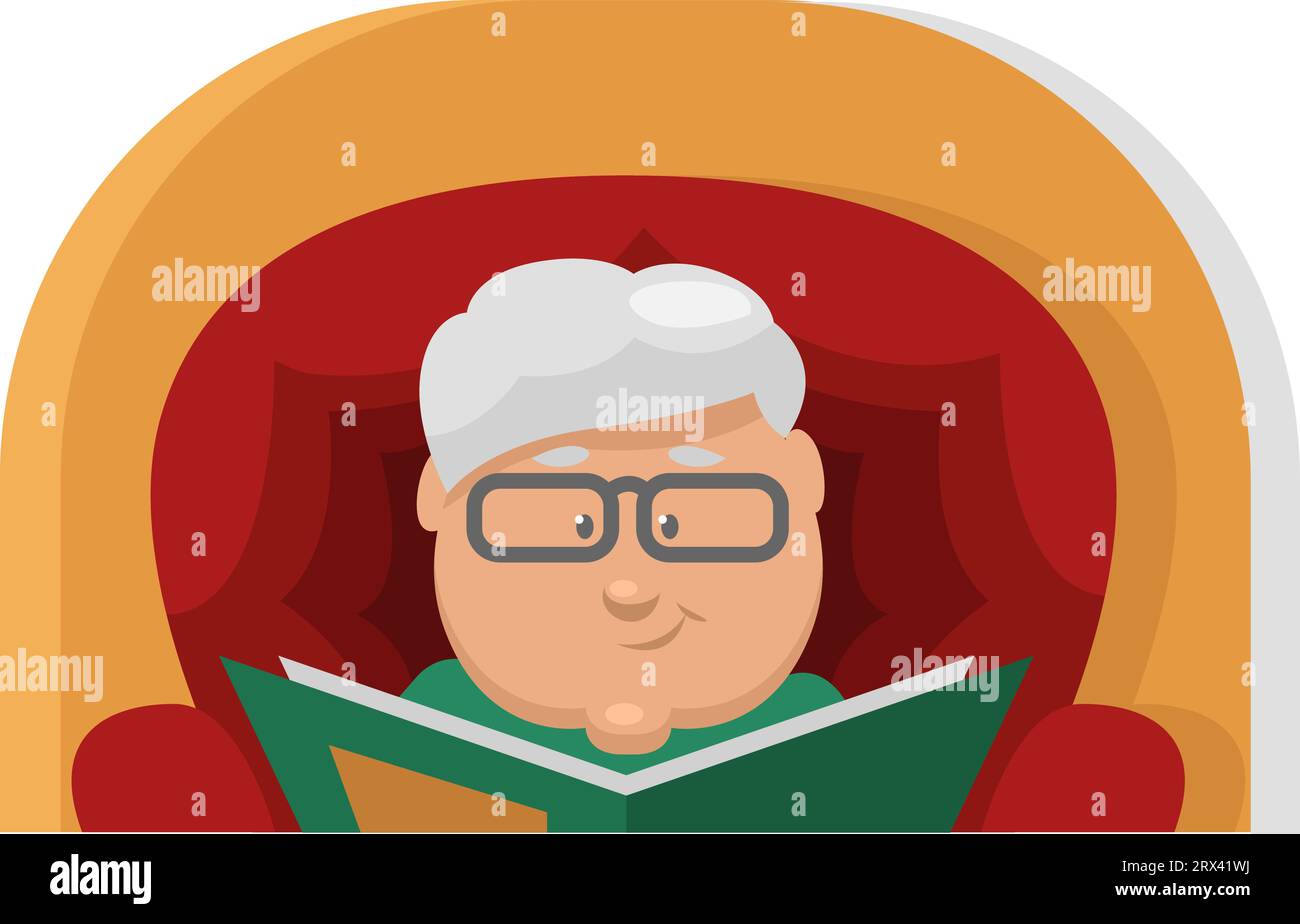 Oma liest ein Buch, eine Illustration, einen Vektor auf weißem Hintergrund. Stock Vektor