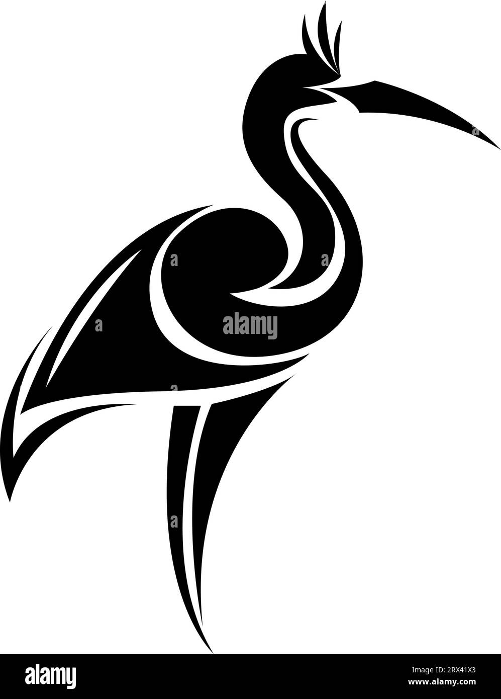 Storchenvogeltattoo, Tattoo-Illustration, Vektor auf weißem Hintergrund. Stock Vektor