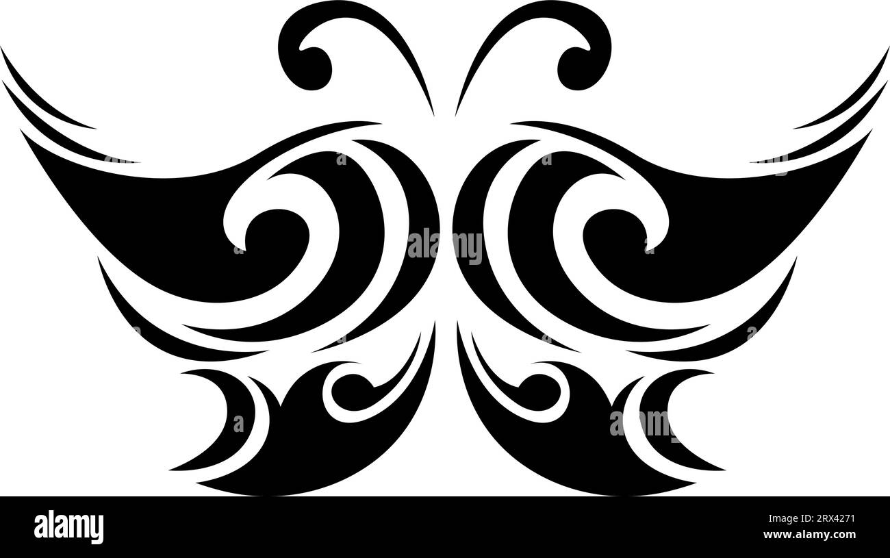 Schmetterlings-abstraktes Tattoo, Tattoo-Illustration, Vektor auf weißem Hintergrund. Stock Vektor