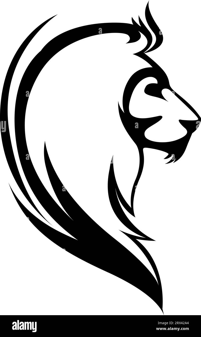 Löwenprofilkopf-Tätowierung, Tätowierungsillustration, Vektor auf weißem Hintergrund. Stock Vektor