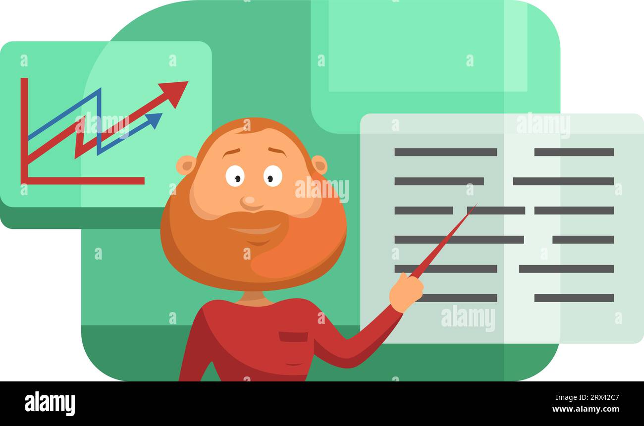 Mann auf einem Startup, Illustration, Vektor auf weißem Hintergrund. Stock Vektor