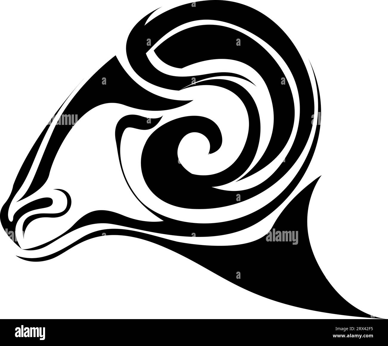 Aries Head Tattoo, Tattoo Illustration, Vektor auf weißem Hintergrund. Stock Vektor