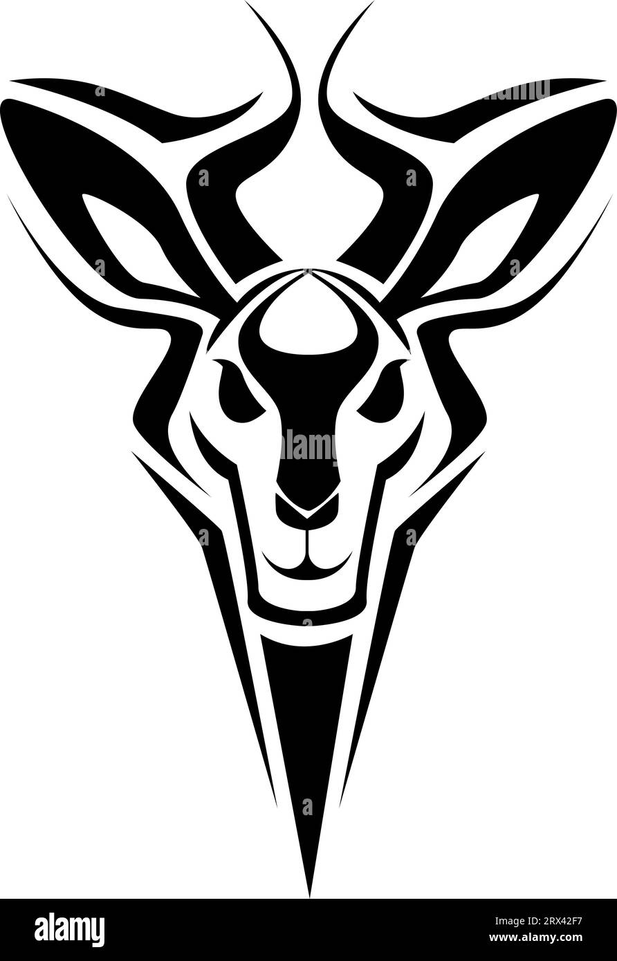 Antelope Kopf Tattoo, Tattoo Illustration, Vektor auf weißem Hintergrund. Stock Vektor