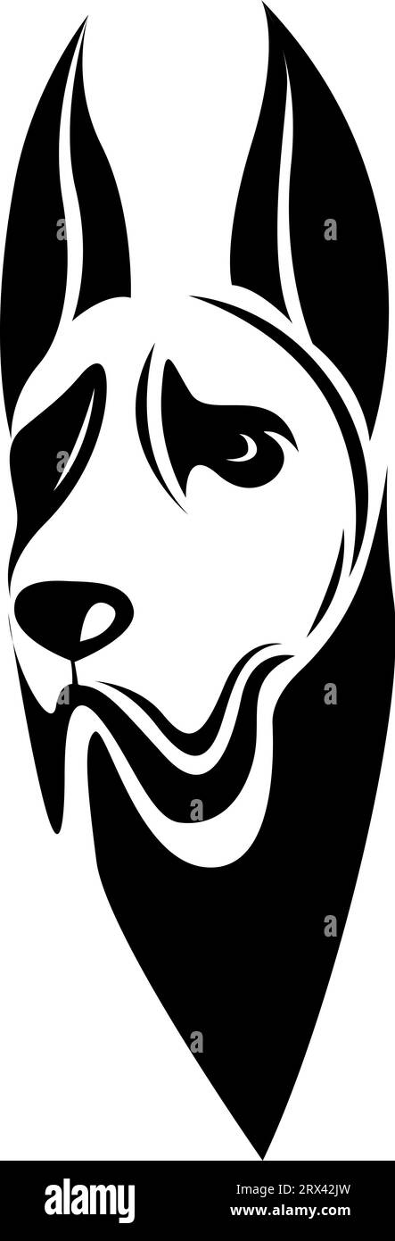 Doberman Hundekopf Tattoo, Tattoo Illustration, Vektor auf weißem Hintergrund. Stock Vektor