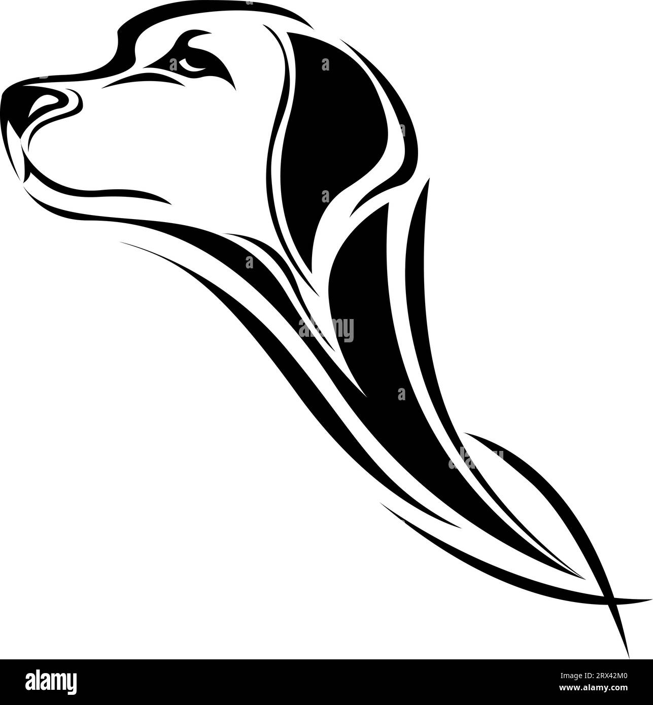 Hundekopf-Tattoo, Tattoo-Illustration, Vektor auf weißem Hintergrund. Stock Vektor