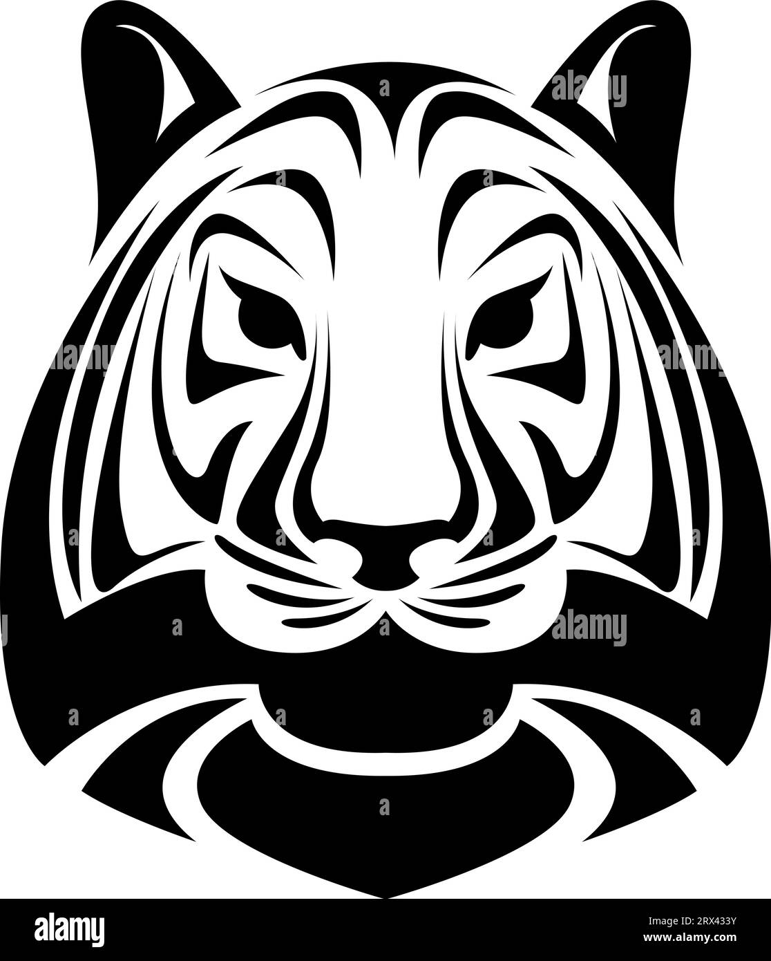 Tigerkopf-Tattoo, Tattoo-Illustration, Vektor auf weißem Hintergrund. Stock Vektor
