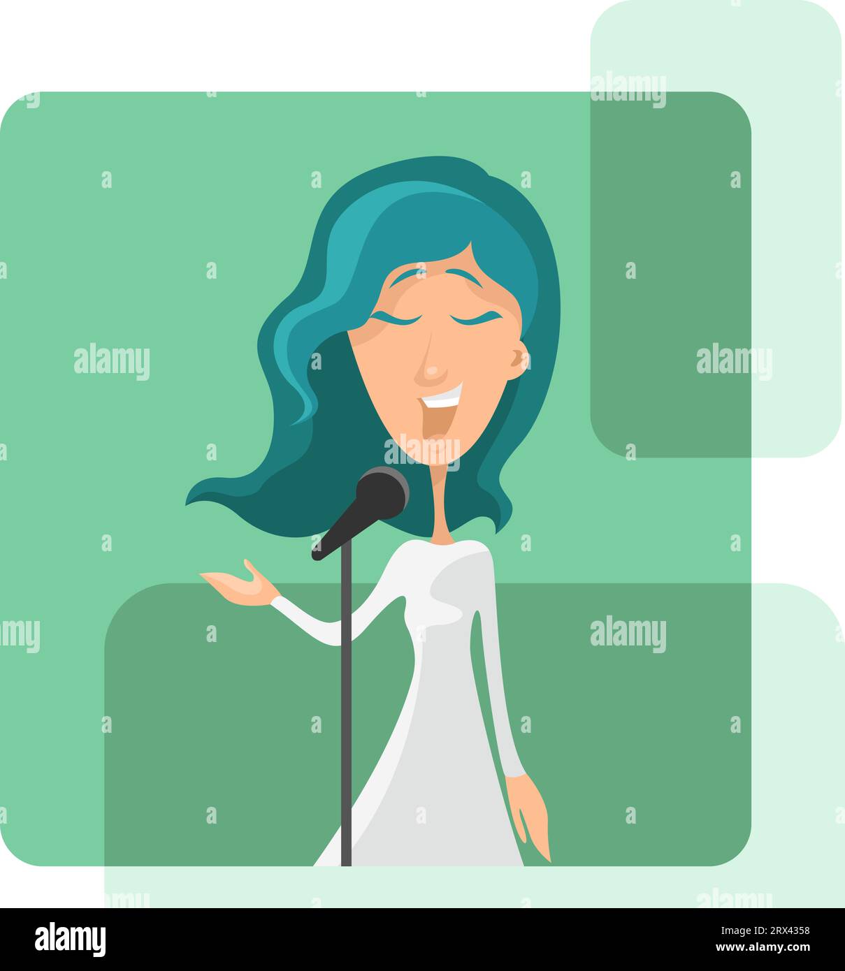 Frau singt, Illustration, Vektor auf weißem Hintergrund. Stock Vektor