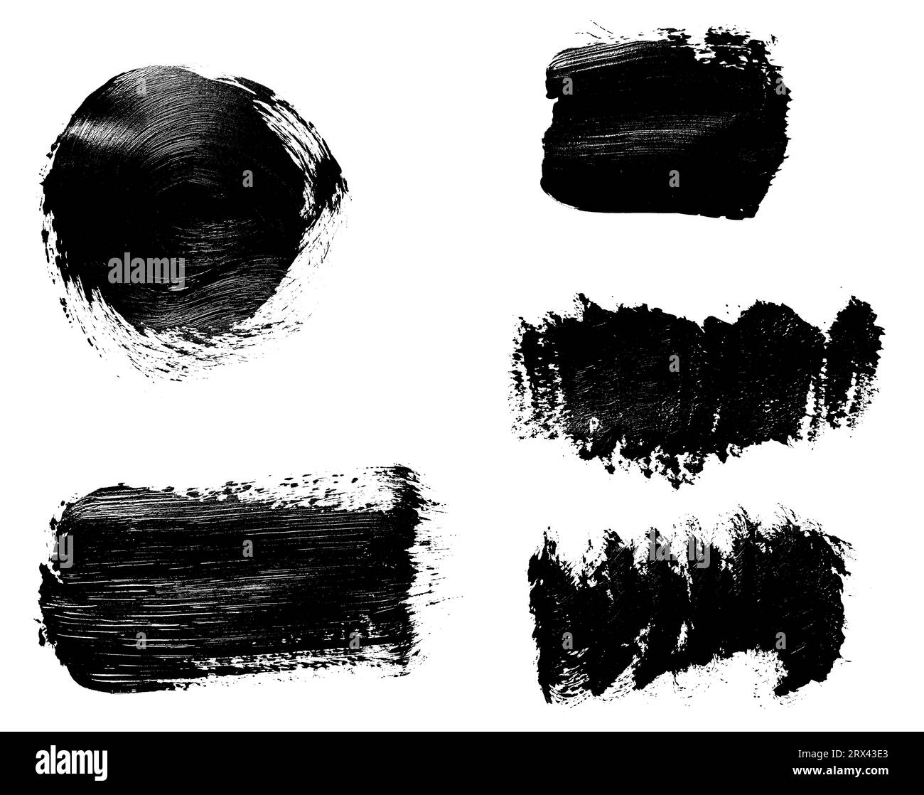 Farbmuster aus schwarz verschmierter Acrylfarbe isoliert auf weißem Hintergrund, Nahaufnahme. Festlegen Stockfoto