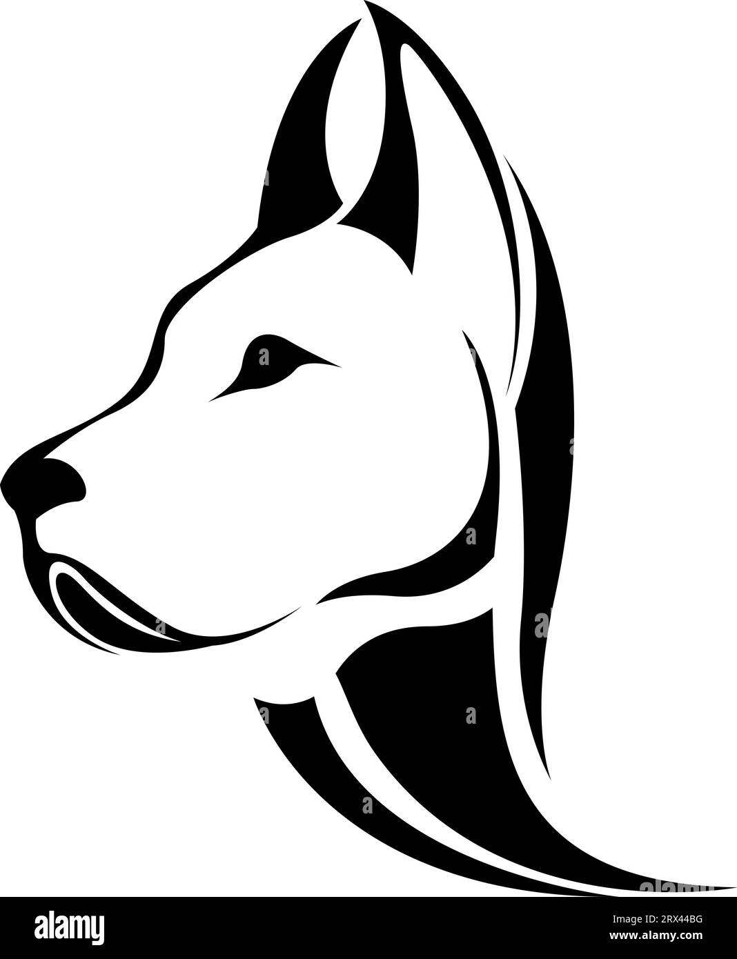 Hundekopf-Tattoo, Tattoo-Illustration, Vektor auf weißem Hintergrund. Stock Vektor