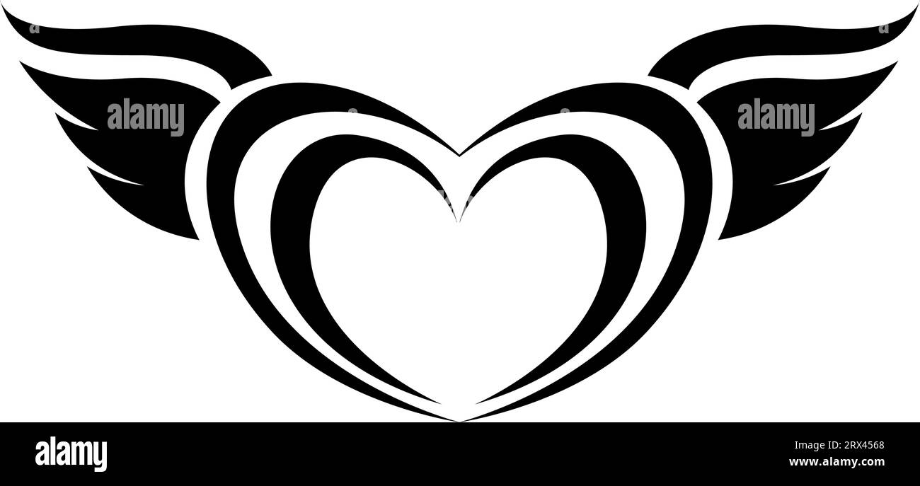 Großes schwarzes Herz-Tattoo, Tattoo-Illustration, Vektor auf weißem Hintergrund. Stock Vektor