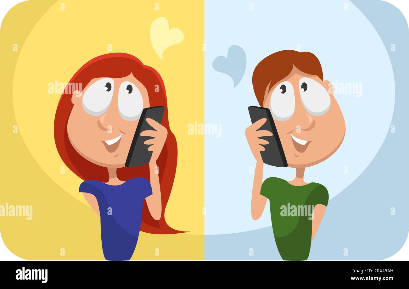 Liebe Vögel am Telefon, Illustration, Vektor auf weißem Hintergrund. Stock Vektor