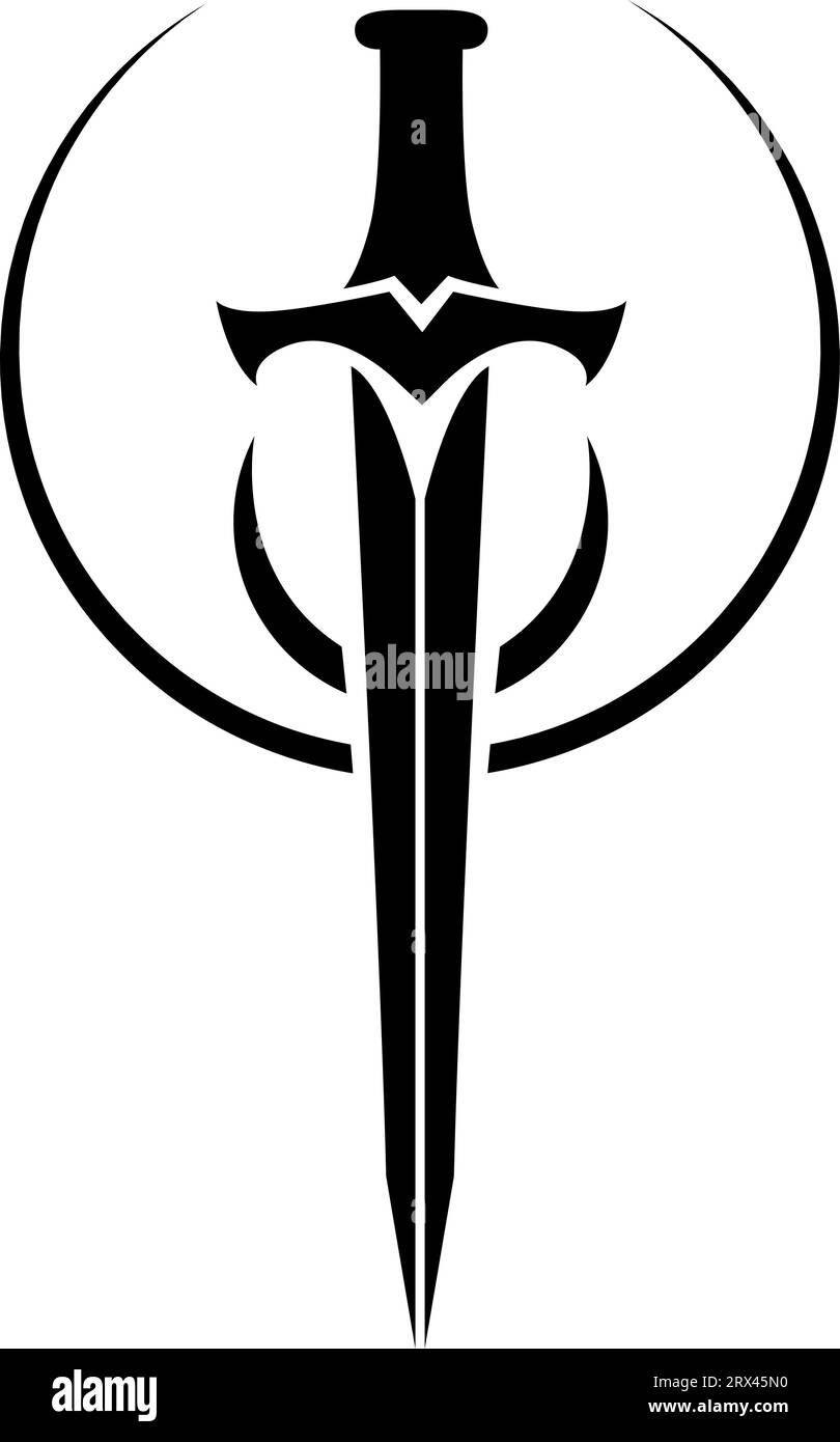 Schwarzes Schwert-Tattoo, Tattoo-Illustration, Vektor auf weißem Hintergrund. Stock Vektor