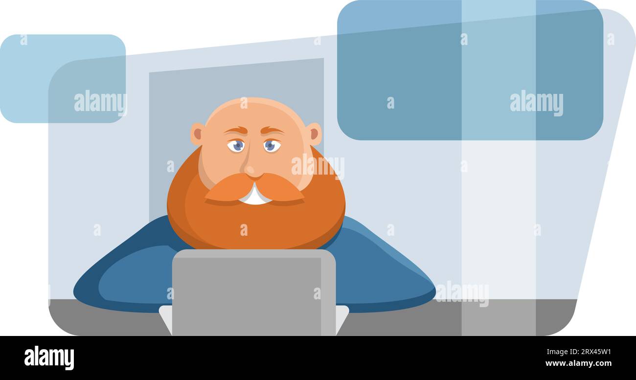 Mann mit Laptop, Illustration, Vektor auf weißem Hintergrund. Stock Vektor