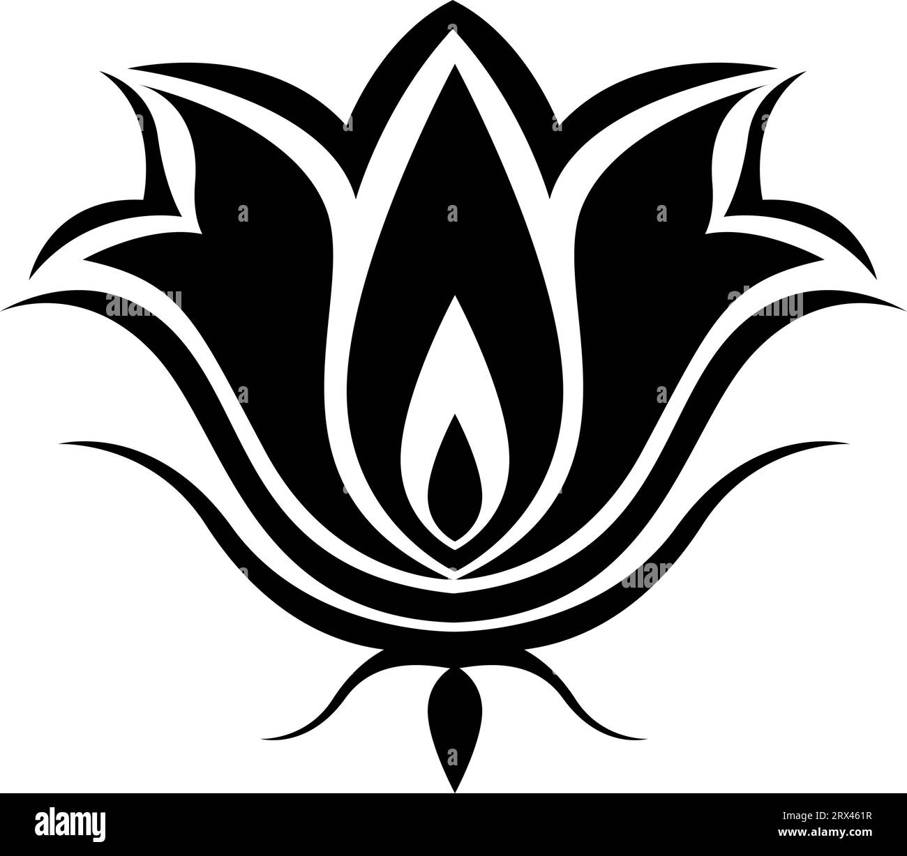 Schwarzes Lotusblüten-Tattoo, Tattoo-Illustration, Vektor auf weißem Hintergrund. Stock Vektor