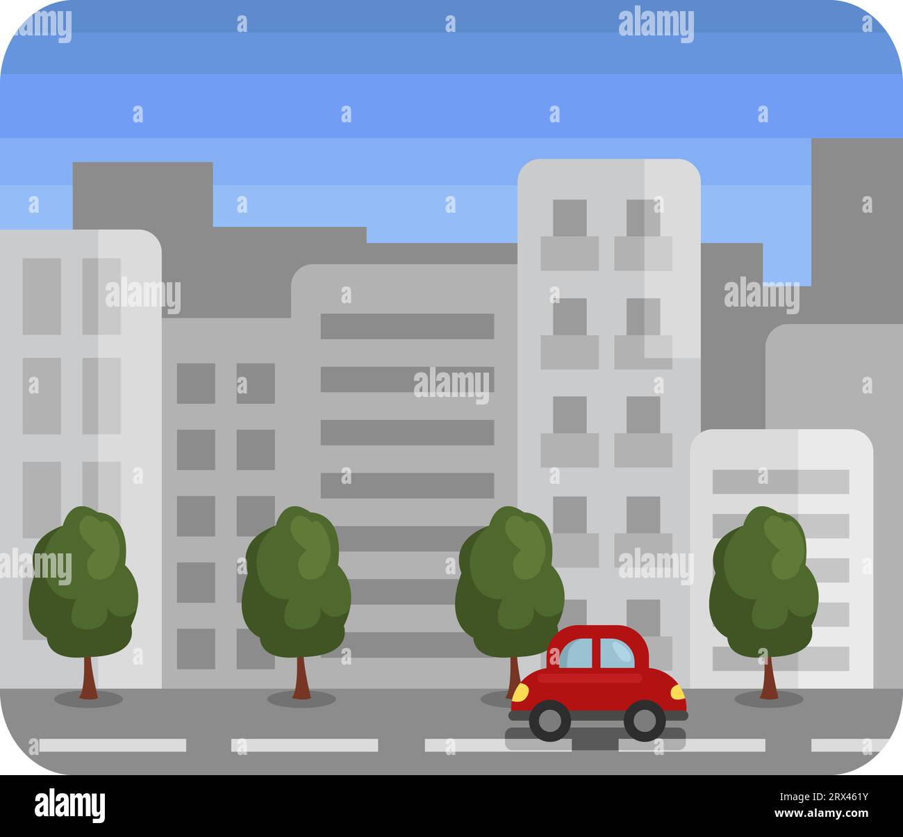 Rotes Auto in der Stadt, Illustration, Vektor auf weißem Hintergrund. Stock Vektor