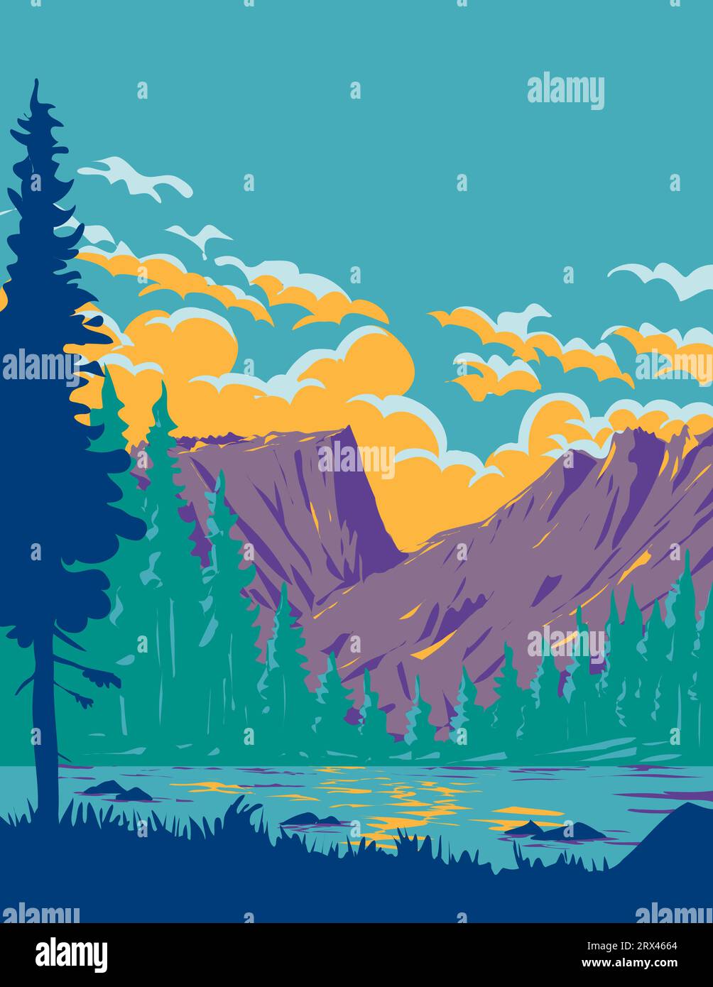 WPA-Plakatkunst des Dream Lake im Rocky Mountain National Park im Norden von Colorado, USA, in der Projektverwaltung von Works oder im Bundeskunstprojekt STY Stockfoto