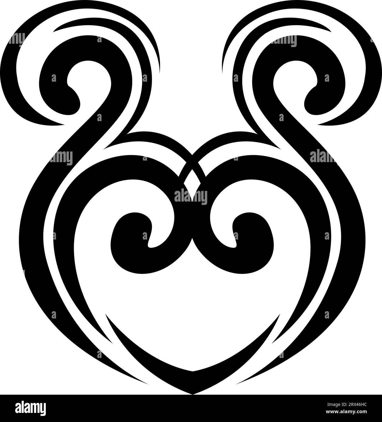 Ornament in Form eines Herztattoos, Tattoo-Illustration, Vektor auf weißem Hintergrund. Stock Vektor