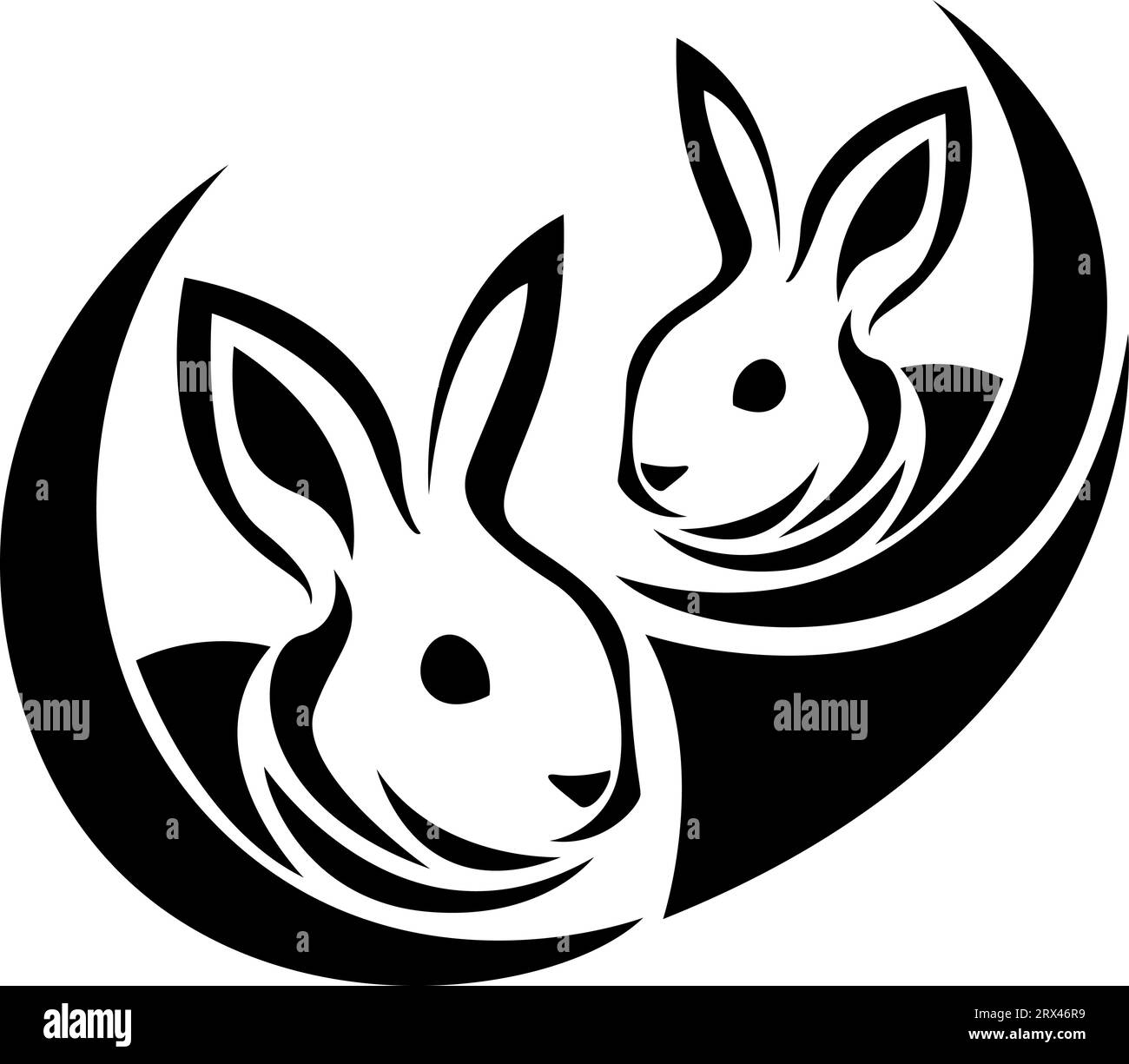 Zwei Hasen Tattoo, Tattoo Illustration, Vektor auf weißem Hintergrund. Stock Vektor