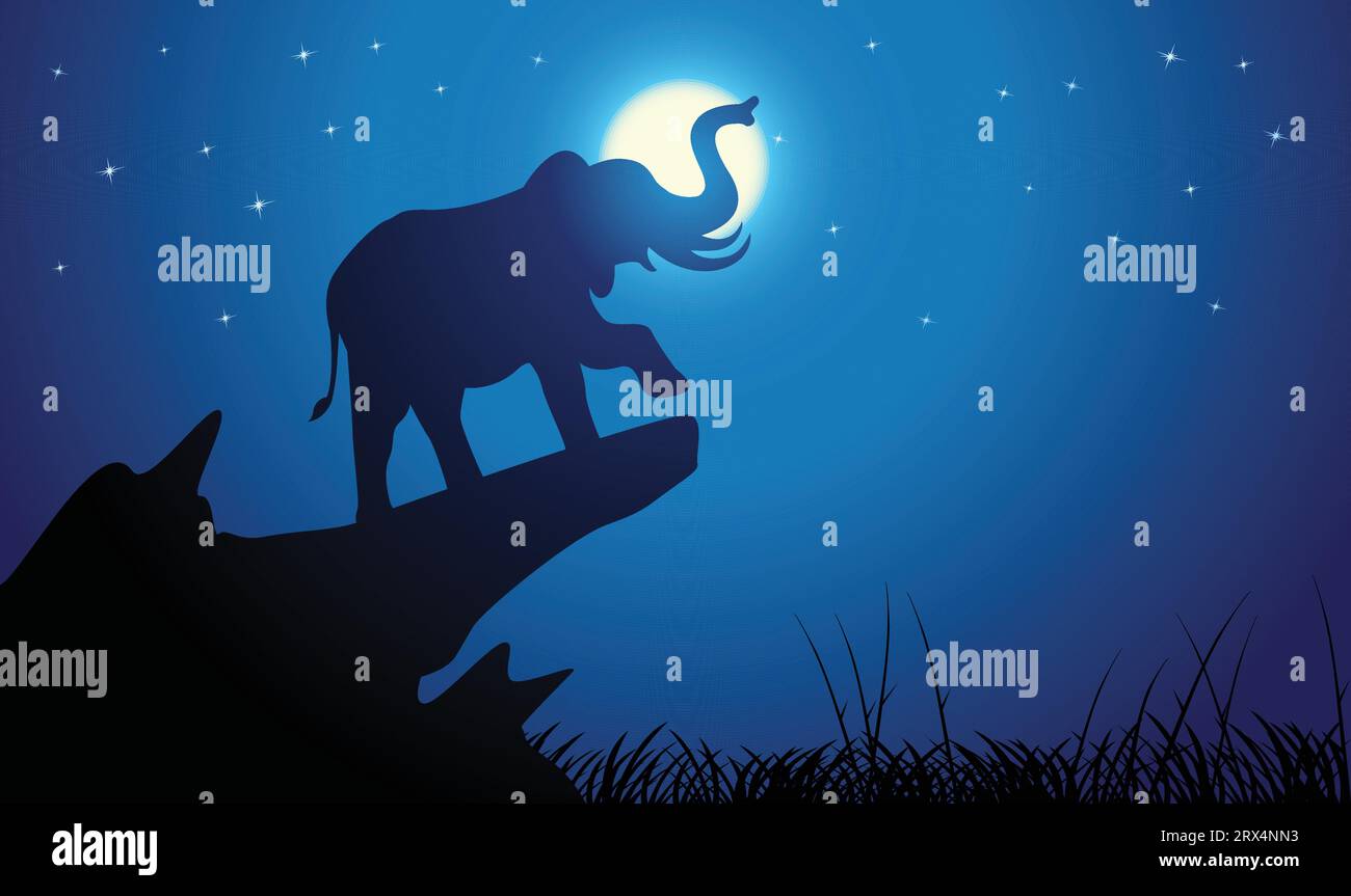 Silhouette mit Elefantendesign. Handgezeichnete Vektorillustration im Minimalismus-Stil Stock Vektor